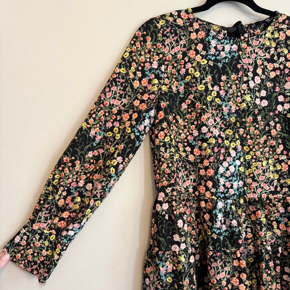 Zara Basic Romper Womens Small Black Floral Short Jumpsuit Long Sleeve Boho Chic - Picture 4 of 11